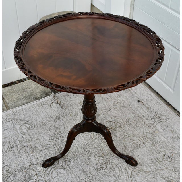 Mahogany Tilt Top Table Vintage Chippendale Pie Crust Edge Pedestal 3 Leg For Sale - Image 11 of 13