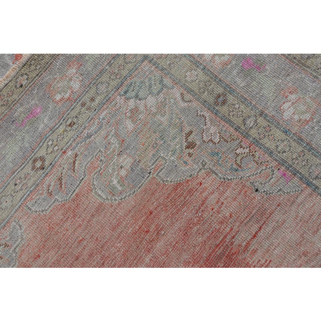 Vintage Turkish Oushak Gallery Runner in Coral, Grey, Green, Lavender, Yellow For Sale - Image 11 of 11