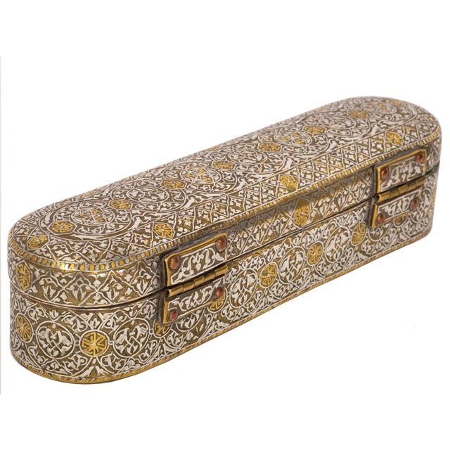 Antique Islamic 15th Century Mamluk Qalamdan Gold Silver Inlaid Brass Pen Box For Sale - Image 11 of 12