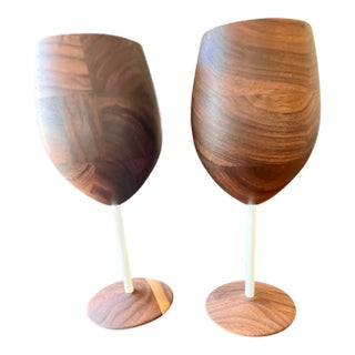 Set of 2 Wooden Wine Glasses by Artisan David Rasmussen For Sale