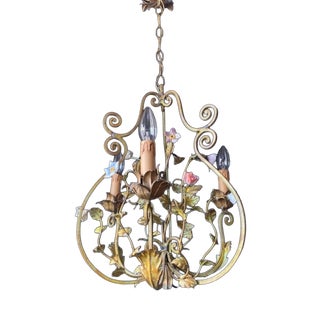 Iron and Ceramic Chandelier, 1960s For Sale