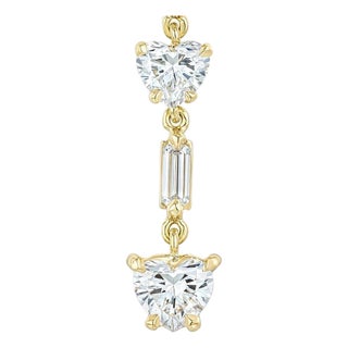 1.80ct Heart and Emerald Cut Diamond Dangle Drop Earrings in 14K Yellow Gold For Sale