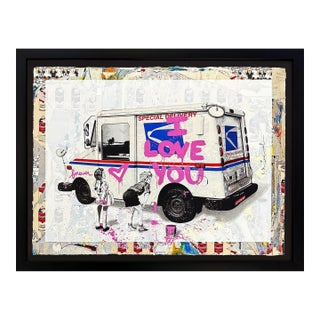 Mr. Brainwash, Special Delivery, Unique 1/1 Mixed Media Painting on Paper, Framed, Coa, 2022 For Sale