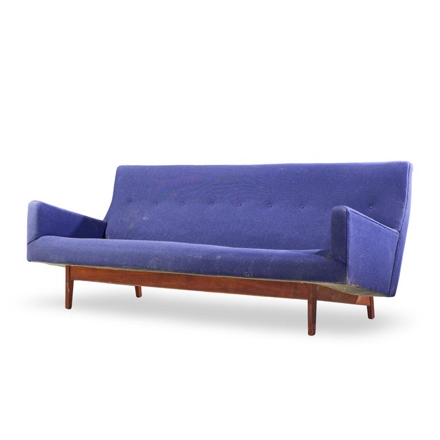 Mid-Century Modern Jens Risom Model U-150 Mid Century Walnut Bracket Back Sofa For Sale - Image 3 of 9