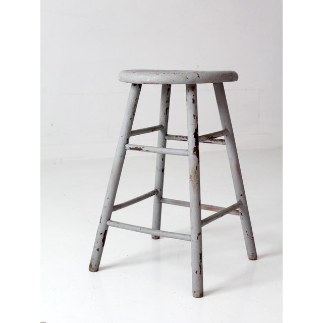 Antique Gray Painted Wood Stool For Sale - Image 6 of 13