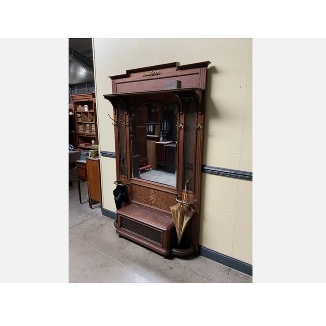 1910s Antique Art Nouveau Wardrobe with Clothes Rack and Chest, 1910 For Sale - Image 5 of 9