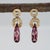 Modern 3.7Ct Rubellite Tourmaline Earrings With Natural Diamond Accents: Solid 14k Gold, A Pair For Sale - Image 3 of 7