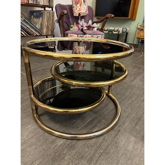 Mid-Century Modern Side Table in Brass and Smoked Glass, 1970s For Sale - Image 3 of 8