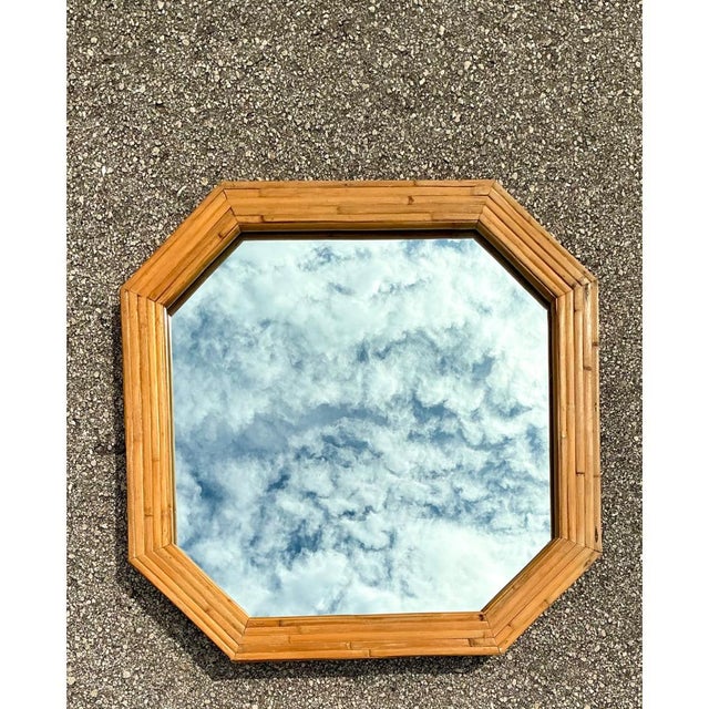 Vintage Octagonal Bamboo Wall Mirror For Sale - Image 16 of 17