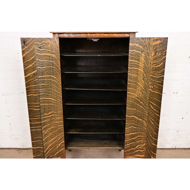 Wood Stickley Brothers Style Antique Mission Tiger Oak Arts & Crafts Music Cabinet, Circa 1900 For Sale - Image 7 of 14