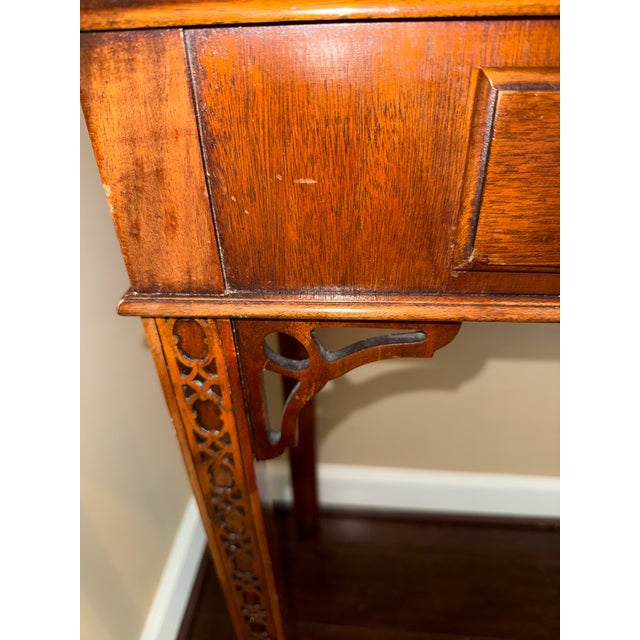Hickory Chair Furniture Company Vintage Hickory Chair Co. Chippendale Burl Mahogany Console Table - James River Collection For Sale - Image 4 of 8