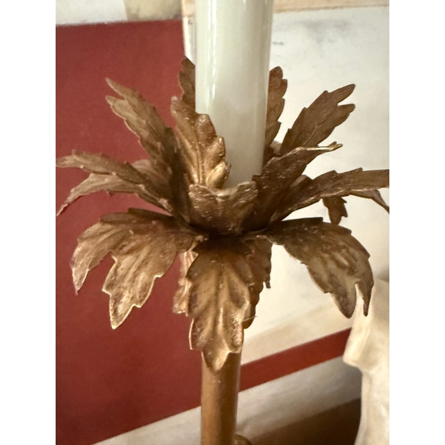 Currey & Company 1990s Currey and Company Table Lamps Gold Leaf Palm Detail 32 Inch Tall - a Pair For Sale - Image 4 of 12