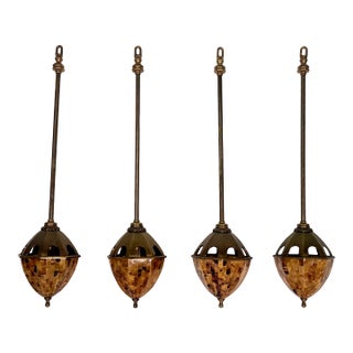 Vintage Tortoise Shell & Brass Lantern Pendant Lights - Set of Four For Sale