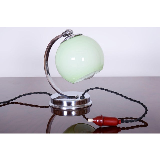 Metal Czech Bauhaus Table Lamp in Chrome, Aluminium and Opaline Glass, 1930s For Sale - Image 7 of 9
