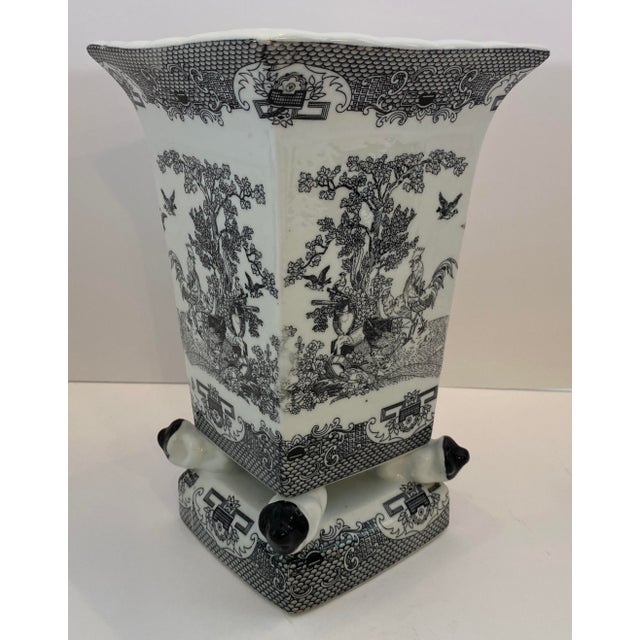 Chinese Chinese Black & White Porcelain Vase, Figural Rooster Garden Scene For Sale - Image 3 of 10