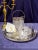 1960s Art Deco Pressed Glass and Silver Rim With Ice Bucket Coasters Pinch Bowl and French Claw Ice Tongs - 5 Piece Bar Set For Sale - Image 12 of 17