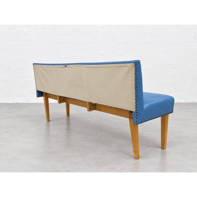1960s Vintage Bench Seat in Blue Imitation Leather, 1960s For Sale - Image 5 of 13