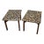 1970s Pair Mid Century Modern Side Tables Teak Wood & Mosaic Tile Top Copper Cream Black For Sale