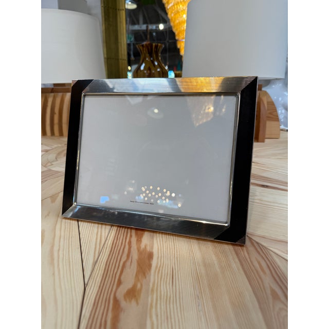 Black and Silver Ribbed Picture Frame For Sale - Image 4 of 6