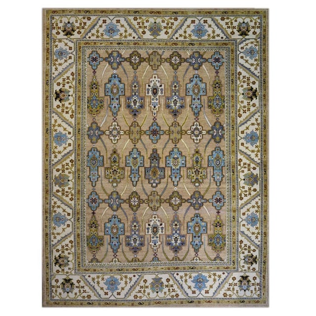 Afghan Sultanabad Wool 9X12 Tan, Green & Blue Handmade Area Rug #1143689