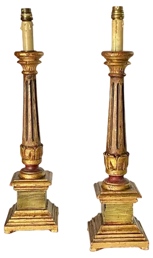 Early 20th Century Italian Giltwood Table Lamps, Italy, Set of 2