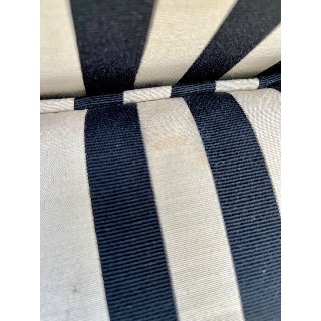 Wood Vintage Wingback Chairs in Black and White Stripe Grosgrain Fabric, Pair For Sale - Image 7 of 8