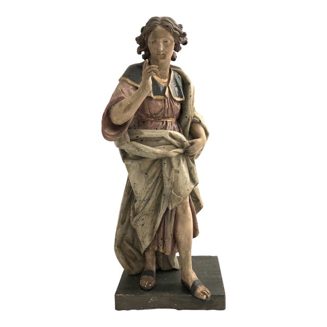 A Late 17th C. Italian or Northern European Carved Wood Sculpture of a Saint For Sale