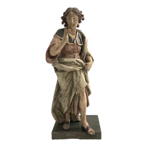 A Late 17th C. Italian or Northern European Carved Wood Sculpture of a Saint