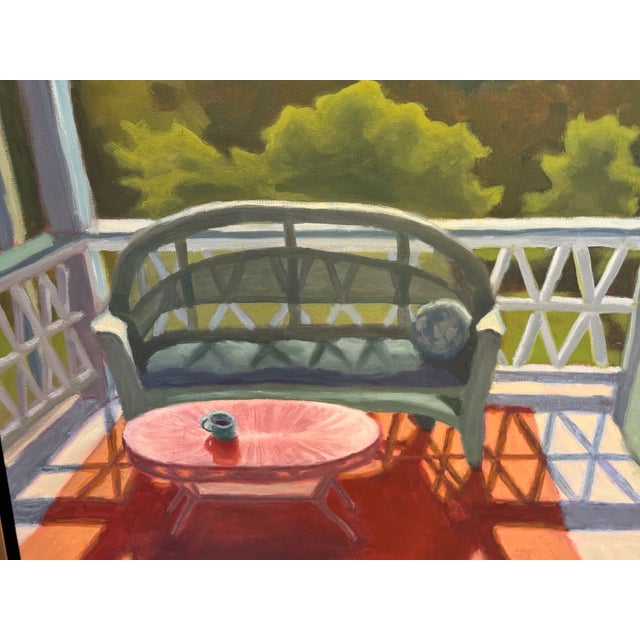 Contemporary Contemporary Framed Oil Painting "Upstairs Porch, Wicker Settee" by Teresa DiMarco For Sale - Image 3 of 3