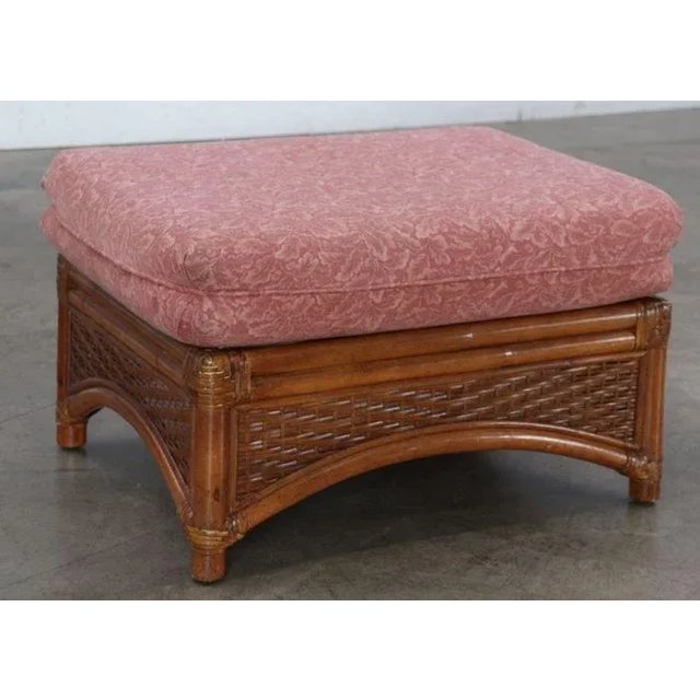 Late 20th Century Set of 2 Lane Venture Upholstered Rattan Armchair With Matching Ottoman For Sale In Lexington, KY - Image 6 of 10