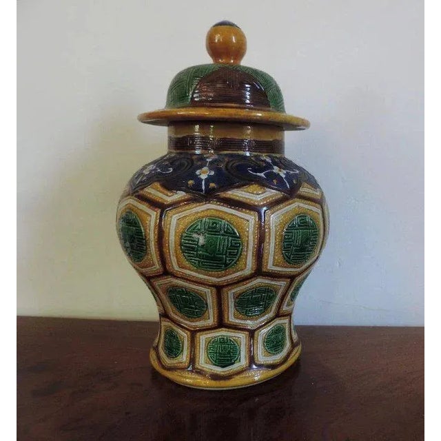 Ceramic 19th Century Chinese Sancai Palette Porcelain Baluster Shaped Vase & Cover Kangxi Marks For Sale - Image 7 of 11