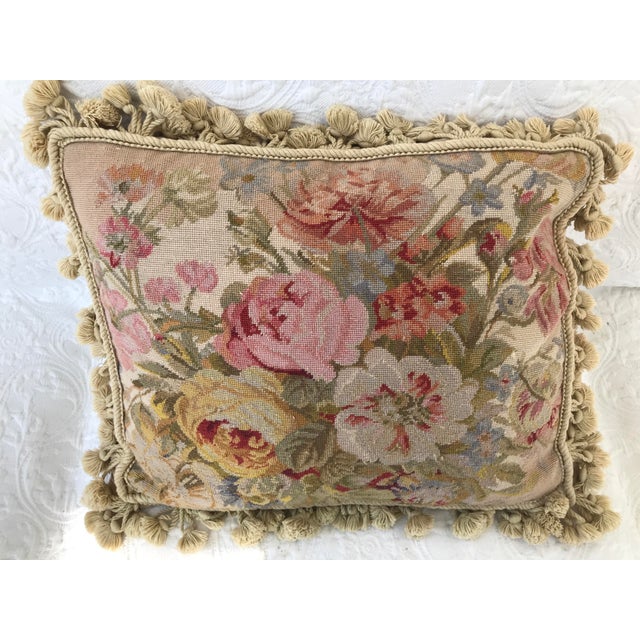 Vintage Flowered Needlepoint Pillow With Fringe Chairish