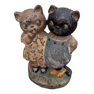1920s Antique Hubley Cast Iron "Twin Kitties" Door Stop For Sale