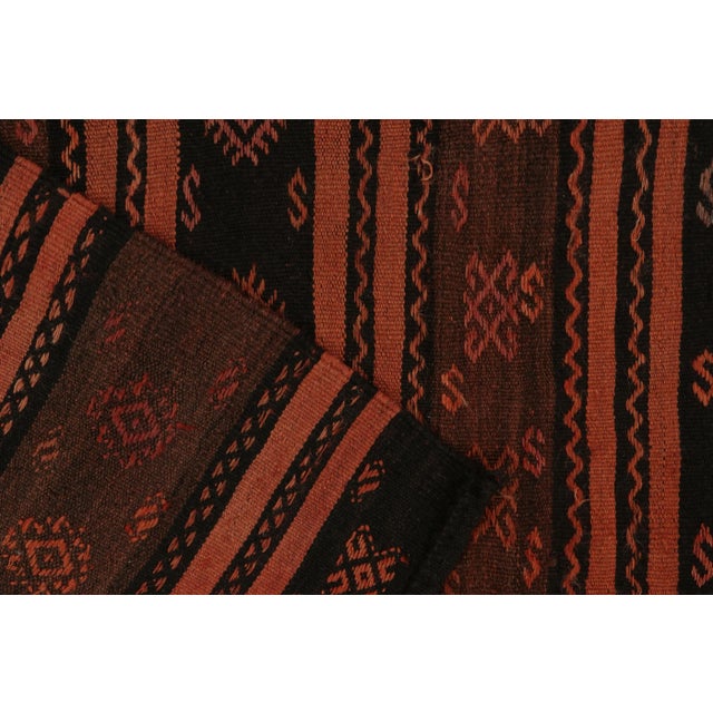 Textile Vintage Gallery-Sized Kilim in Orange and Black Stripes and Tribal Patterns For Sale - Image 7 of 7