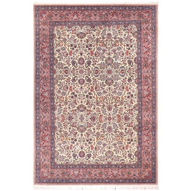 Elegant Floral Pak-Persian Ivory/Pink Wool Rug - 9'1'' X 12'3'' For Sale - Image 9 of 9