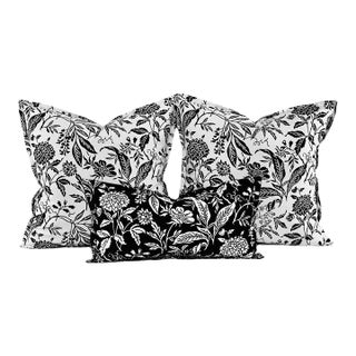 Premier Prints MM Designs White Black Botanical Floral Leaf Leaves Pillow Covers- 3 Pc Set For Sale
