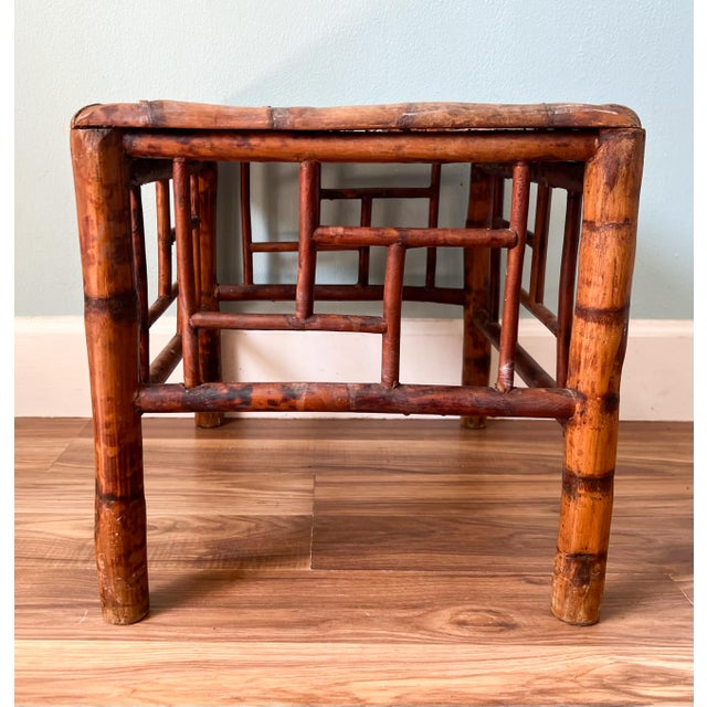 Baker Furniture Company 20th C. Asian Bamboo Side Table With Geometric Fretwork – Chinoiserie / British Colonial For Sale - Image 4 of 11