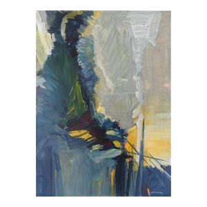 Mid 20th Century Blue and Yellow Abstract Painting