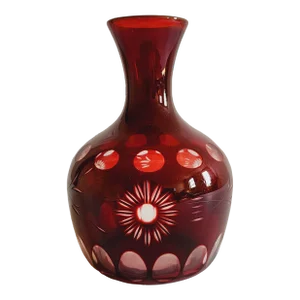 Antique Bohemian Ruby Red Czech Cut Glass Bud Vase