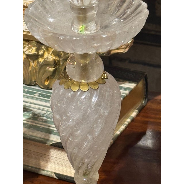 Mid 20th Century Fine Pair of French Rock Crystal Candlesticks For Sale - Image 5 of 7