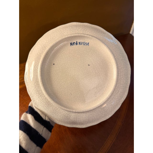 White Vintage Potting Shed Dedham Bunny Deviled Egg Platter 8.5" - Crackle Glaze For Sale - Image 8 of 9