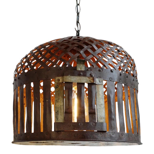 Industrial Iron Basket Cage Lantern For Sale