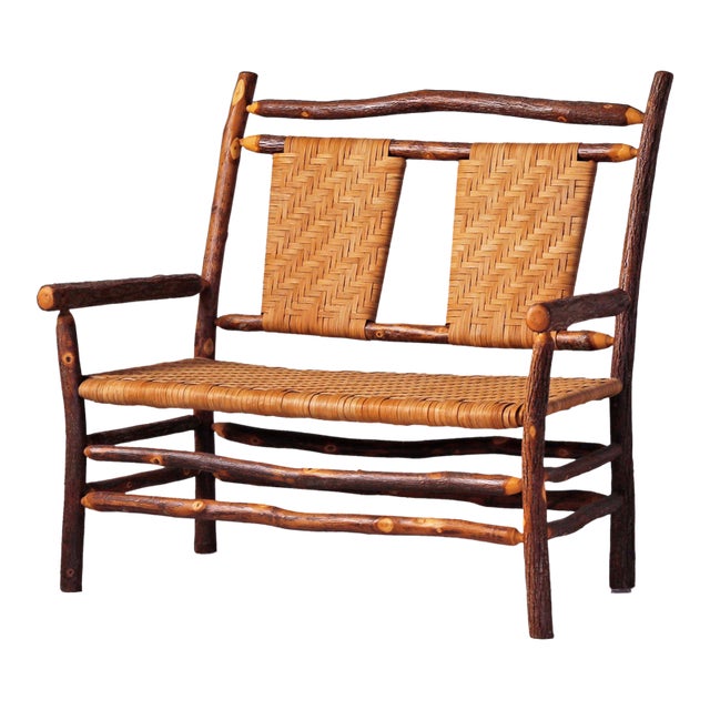 Hickory Bench With Woven Seat and Backrest For Sale