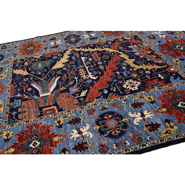 Textile Multicolor Modern Serapi Style Handmade Allover Designed Wool Rug For Sale - Image 7 of 8
