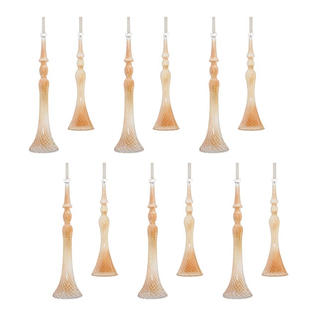 Contemporary Amber Ombre Swirl Glass Drop Ornament (Set of 12) For Sale - Image 3 of 3