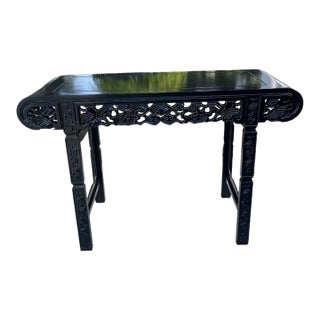 Early 20th Century Chinese Black Lacquered Mahogany Console Table For Sale