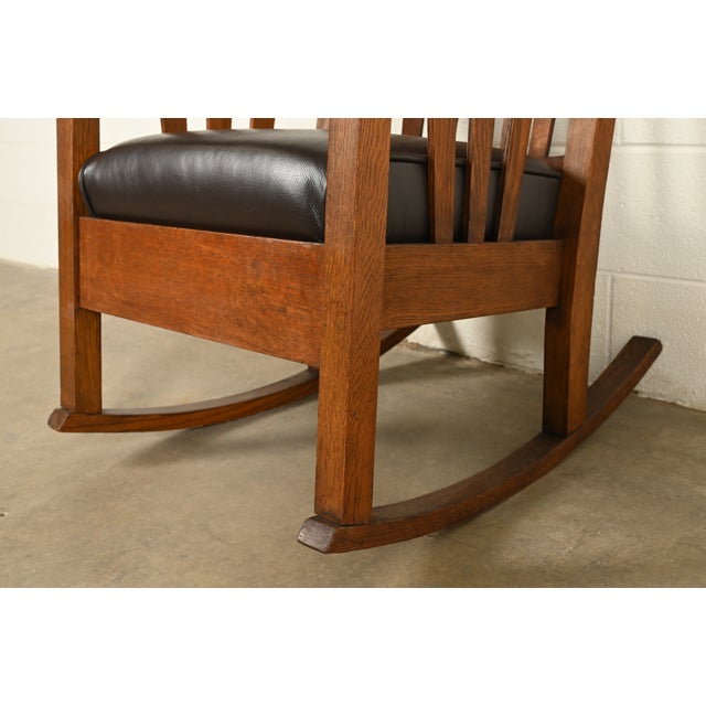 Stickley Brothers Style Antique Mission Oak Arts & Crafts Rocking Chair, Circa 1910 For Sale - Image 10 of 13
