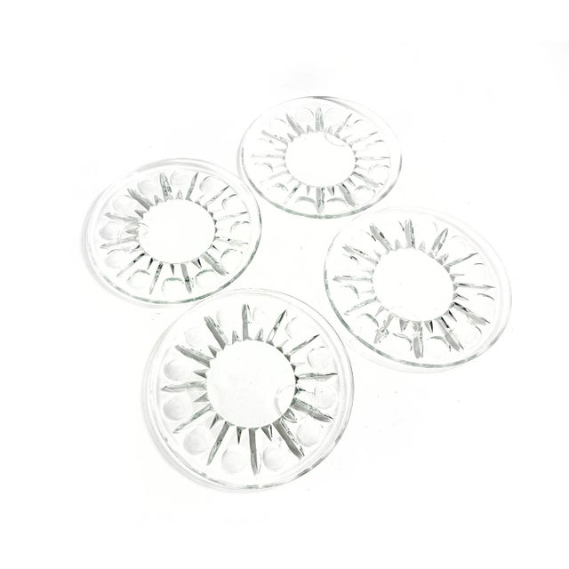 Mid-Century Modern Vintage Mid Century Set of 4 Indiana Vintage Clear Glass Sunburst Luncheon Plates For Sale - Image 3 of 3