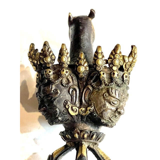 Antique Fine Quality Tibet Buddhist Bronze PHURBA Ritual Ceremonial Dagger Nepal For Sale - Image 13 of 15