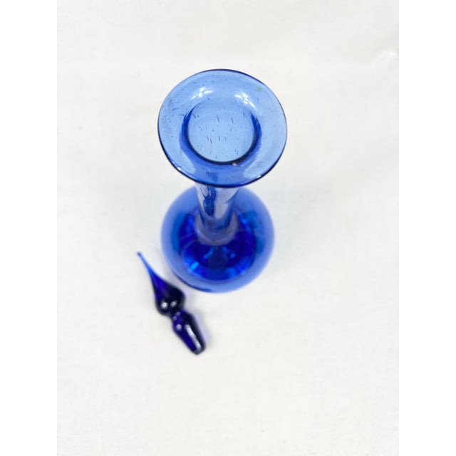 Vintage Blenko Glass Mid-Century Modern Cobalt Blue Art Glass Decanter With Stopper For Sale In New Orleans - Image 6 of 9